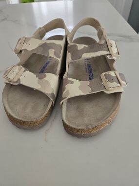 Birkenstock Men's Two-Strap Camouflage Sandals in Beige and Brown